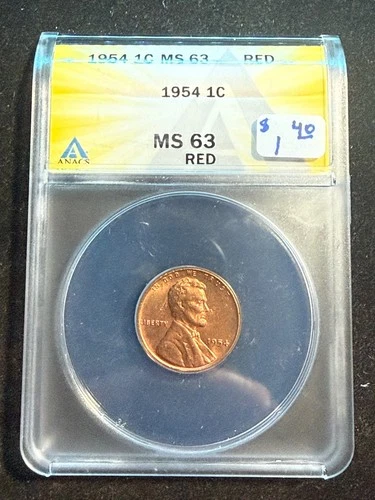 1954 LINCOLN WHEAT CENT ANACS MS 63 RD 235