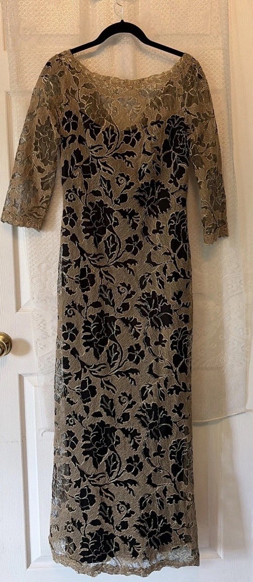 tadashi shoji gold lace dress NWT Tadashi Shoji Gold Sequin Embroidered Lace Evening Cocktail Dress; Sz  8 