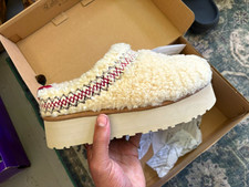 UGG Tazz Heritage Braid Platform Slipper Shearling Lined Natural US 7