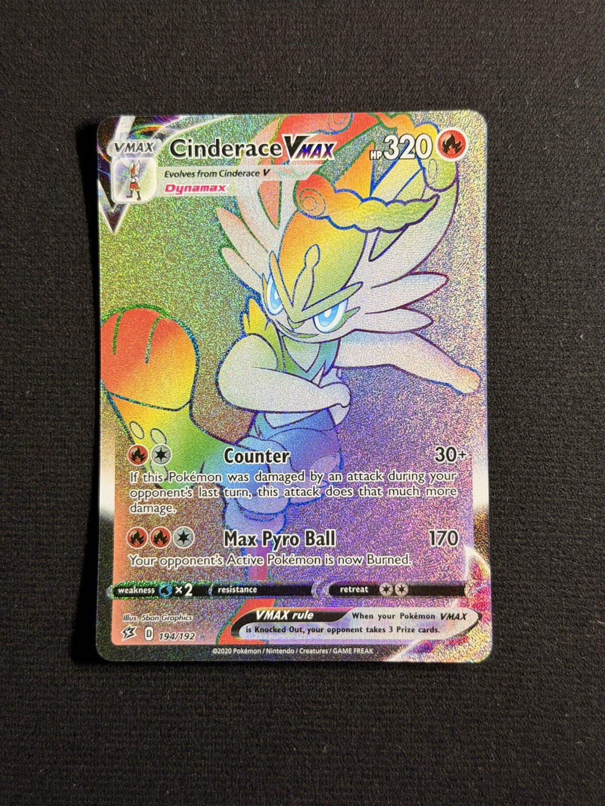 Cinderace VMAX (Secret) 194/192 Swsh02: Rebel Clash Holo NM