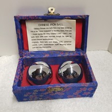 Chinese Hand Massage Stress Relief Chrome Metal Silver Meditation Balls In Case
