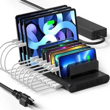 Alxum USB Charging Station, Fast 120W 10 Port Phone Tablet Charging Station f...