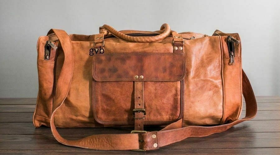 Vintage Brown Genuine Goat Leather Mens Travel Duffel Gym Bag