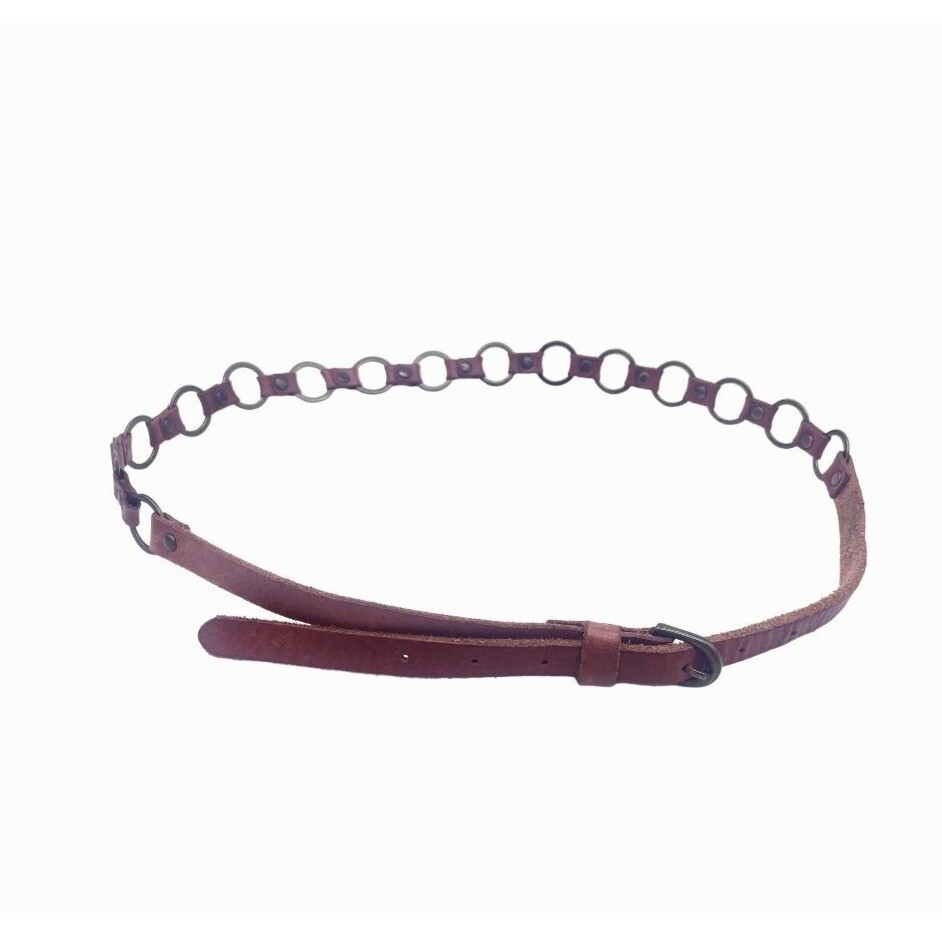 Brown Leather Open Ring Link Adjustable Belt Stud… - image 1