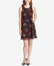 Tommy Hilfiger Womens Black Collegiate Shift Floral Velvet Dress Size 8