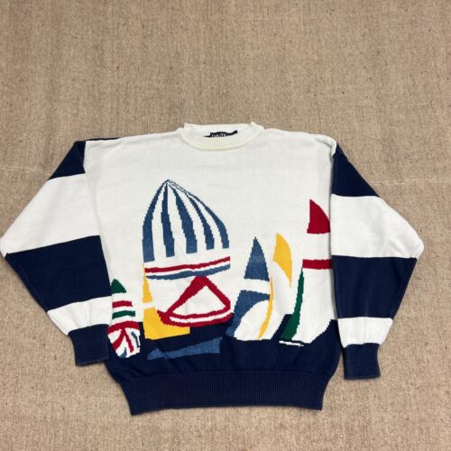 Vintage Nautica Sweater Mens Large White 1990s Sailing Ocean