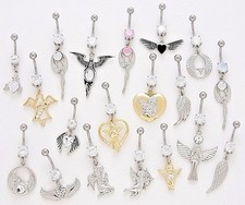 10 CZ Dangle Belly Button Rings Angel Wings 14g Wholesale Gem Fancy Navel 364