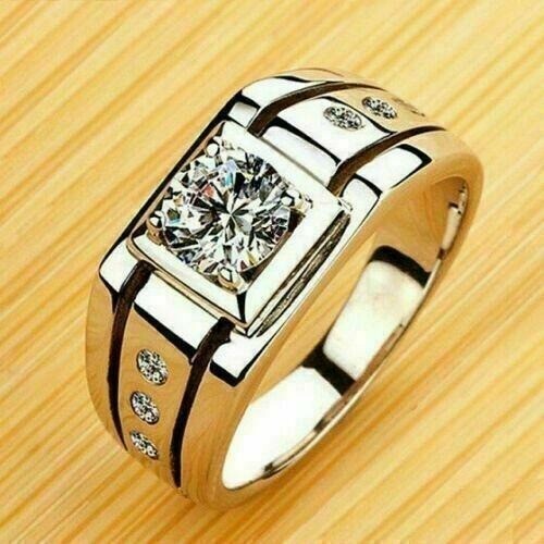 1.80 Ct Lab-Created Round Cut Diamond Wedding Men's Ring 14K White Gold Finish - Picture 2 of 3