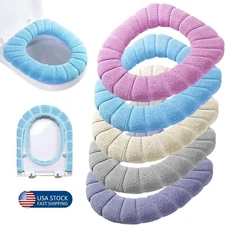 3x Toilet Seat Cover Soft Warm Stretchable Washable Fiber Cloth Easy To Install
