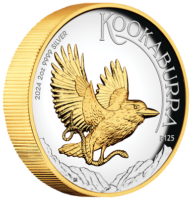 2024 Gilt High Relief Kookaburra 2oz $2 Silver Proof Coin *2000