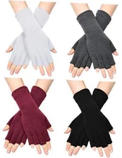 Fingerless Gloves for Women Half Finger 4 Black, White, Dark Grey, Wine Red