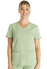 Cherokee CoolMax Style 837 V Neck Detailed Scrub Top in "Cool Cucumber" Size S