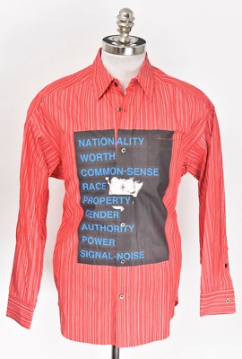 NWT CHRISTIAN DADA Red Striped Equality Graphic Print Button-Up Shirt 44 Fits L