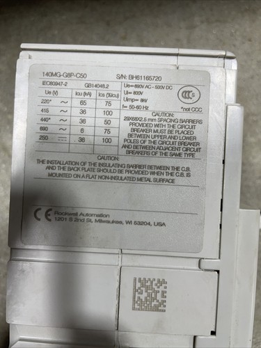 Allen Bradley Interruttore circuito custodia modellata 140MG-G8P-C50 - Foto 2 di 2