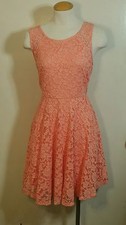 Beautiful lace stretchy dress,zipper,sleeveless,orange color,size L, made in USA