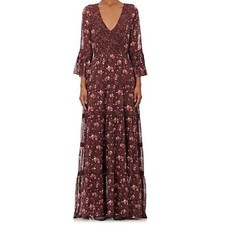 Ulla Johnson Aurora Silk Georgette Maxi Dress Long Sleeve Floral Plum
