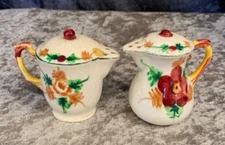 Vintage Brown and Cream Coffee Pot and Tea Pitcher Salt and Pepper Shakers Japan