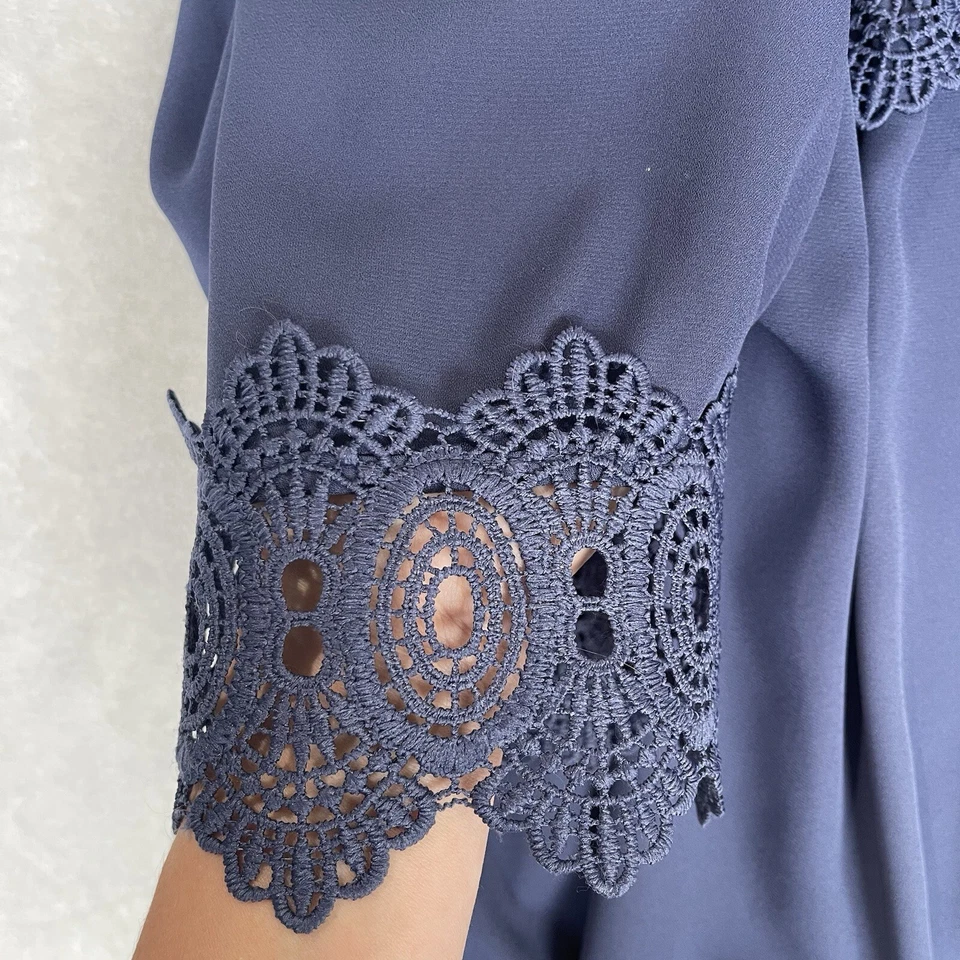 Camisa IN San Francisco Mujer Talla Pequeña Azul Encaje Coqueta Dollette Hada Boho Foto 4 de 4