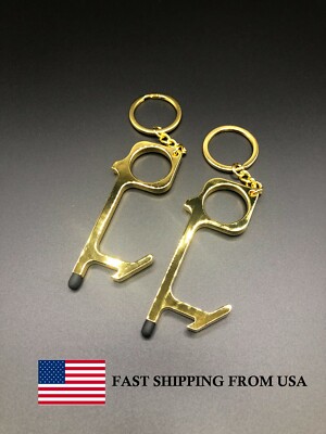2 Pack Contactless Door Opener/ Button Pusher Keychain| No-touch tool EDC| Gold