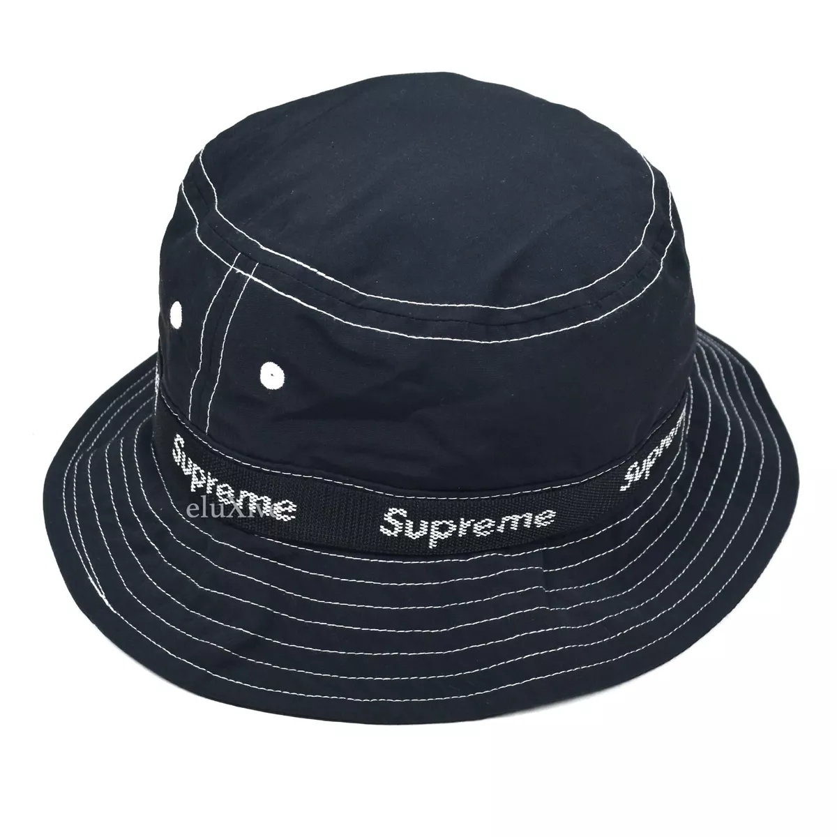 NWT Supreme NY Webbing Logo Bucket Hat Crusher Black Men's S/M DS