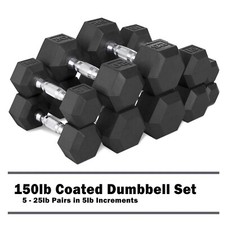  US WAREHOUSE 150lb Rubber Hex Dumbbell Complete Set Commercial Home Gym Weights