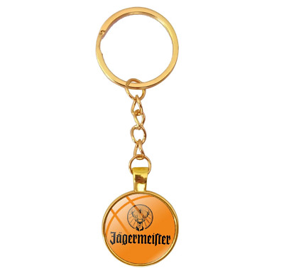 Cooler Jägermeister Schlüsselanhänger mit Kette orange / Gold-farbig