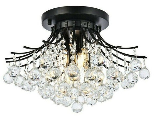 Living or Dining Room Crystal Black Flush Mount Ceiling 6 Light 19 inch Fixtures - Picture 4 of 8