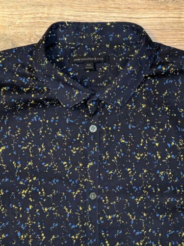 John Varvatos USA Men's LS Navy Yellow Paint Splatter Button Up Shirt - 2XL EUC - Picture 1 of 10