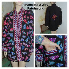 Handmade Reversible Woven Latin tribal 3D Patchwork L / XL Womens Boho Cardigan