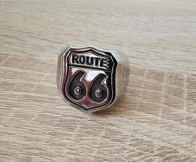 Ring Route 66 Größe 11 Edelstahl Silber Biker Rocker Punk Siegelring Schmuck
