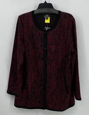 DENNIS BASSO BUTTON DOWN CARDIGAN SWEATER Size Large Burgundy/Black