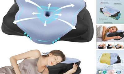 Cervical Pillow for Sleeping, Contour Memory Foam Pillow for Neck Blue+black