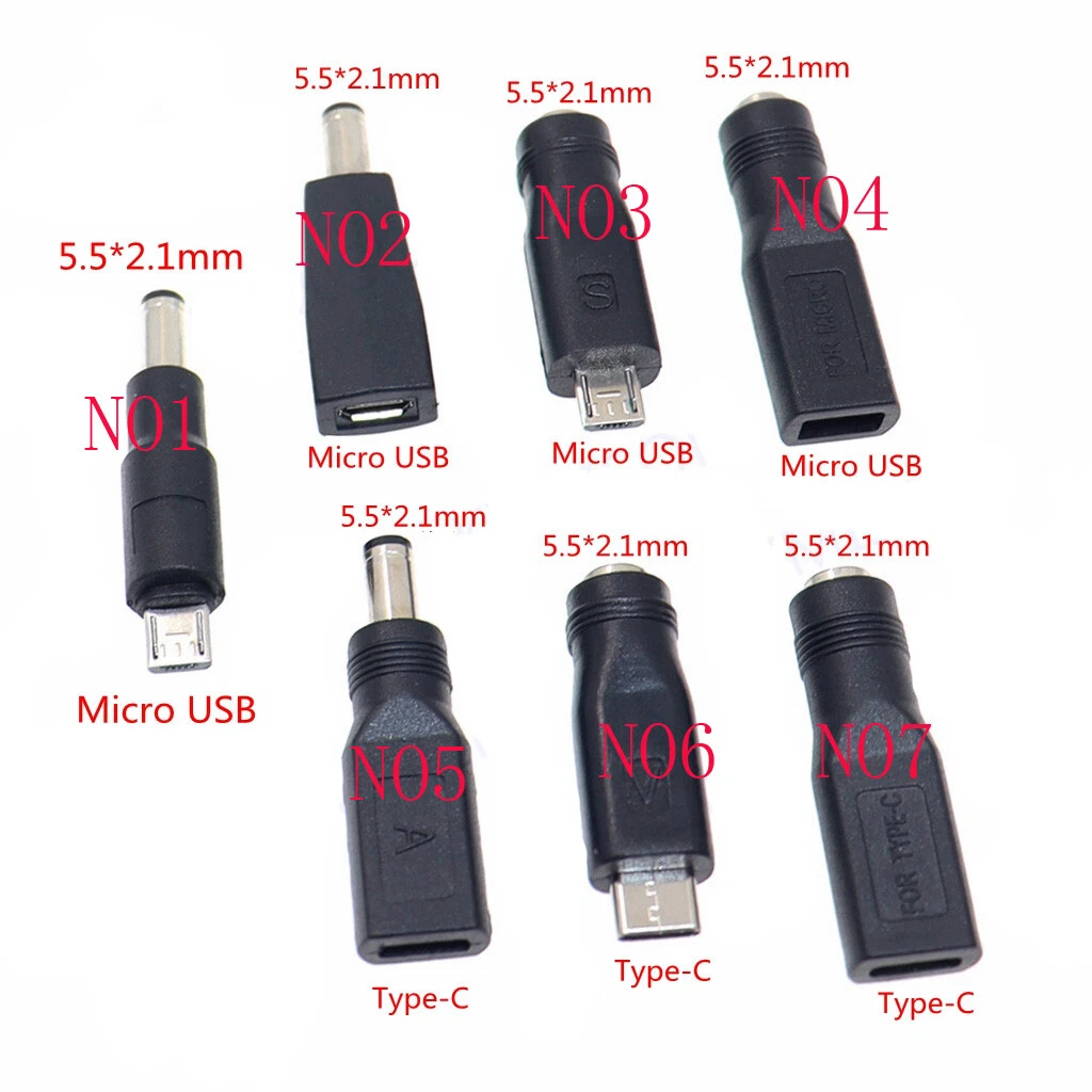 Type C Micro USB to DC 5.5 x 2.1 mm Power Adapter Plug USB C Connector Cable