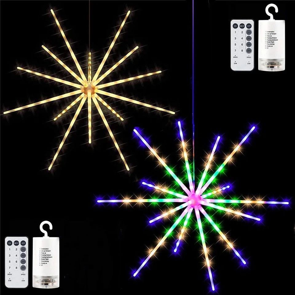 RGB Meteor Firework Lights With Remote Outdoor LED Hanging Starburst Light Decor - Image 3 of 4