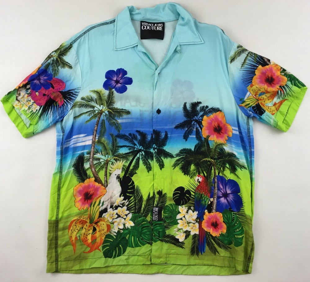 Versace Jeans Couture tropical print shirt Hawaiian palm parrot mens M IT 50