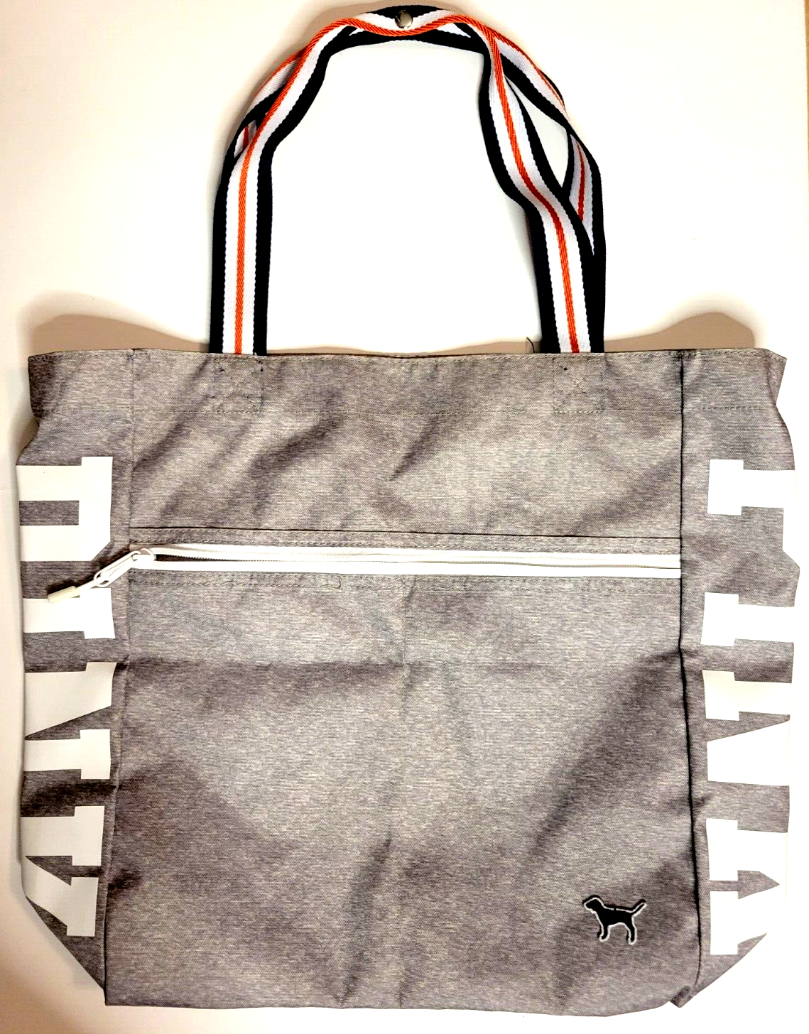 VICTORIAS SECRET PINK Gray & White Tote with Zip Pockets for Beach Gym or Travel