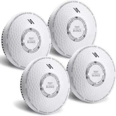 Ecoey CARBON MONOXIDE & SMOKE ALARM COMBO DETECTOR,10 Year Battery Powered 4pack