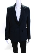 Central Park West Womens Peal Lapel Crepe Blazer Jacket Navy Blue Size Small