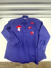 Get Lucky Shirt Women's Large Blue Red Hat Society Classic Long Sleeve Button-Up