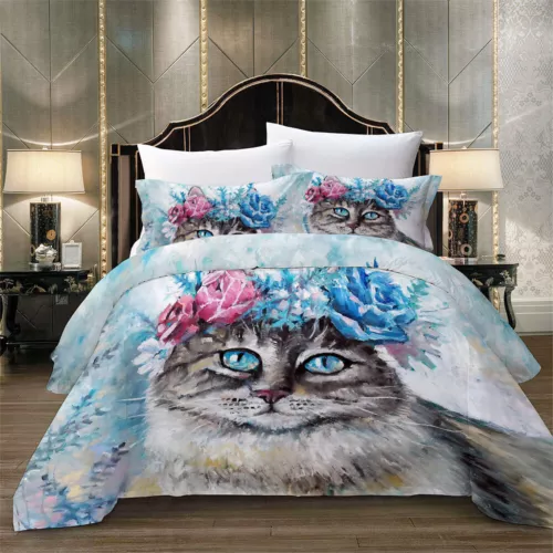 Cat Animals Quilt Duvet Cover Pillowcases Bedding Set Single Double King Size UK - Picture 5 of 64