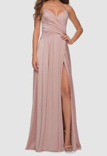  370 La Femme Women Pink V-Neck Crisscross High-SlitSleeveless Gown Dress Sz 8
