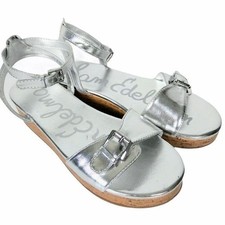 SAM EDELMAN Liora Size 4 Strap Silver Flatform Espadrille Sandal