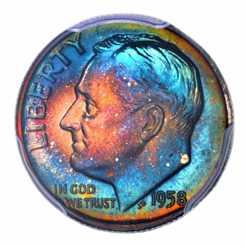 1958 PCGS PR66 MONSTER TONER 10c Silver Roosevelt Dime