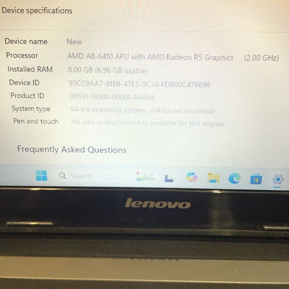 LENOVO G50-45 AMD A8 1.8GHz 256GB SSD 8GB DDR3 15.3” MS Windows PRO 11 24H2 - Image 4 of 4