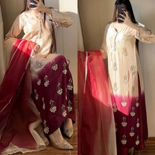 Elegant Designer Chinnon Silk Kurta Palazzo With Dupatta For Women  Girls