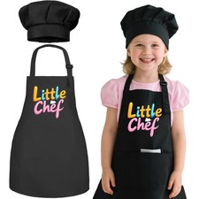 Kids Chef Apron Hat Set - Adjustable Children's Cooking Apron with 2 Pockets,...