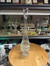 4949 Vtg 1970s Viking Epic Swung Glass Vase Crystal Satin Cabbage Leaf Glows Grn