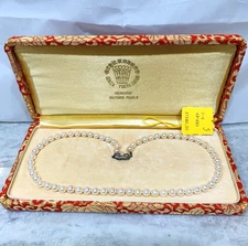 Sakata Akoya Pearl Necklace Strand White 6mm AAA+ Lustrous Silver VTG 16” W/ Box