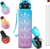 Grsta Wasserflasche 1L Mit Strohhalm, Auslaufsichere Trinkflasche Sport, Mit