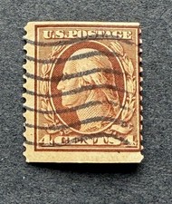 1908-10 US SCOTT #334 GEORGE WASHINGTON 4C ORANGE BROWN CANCEL REGUM LH FN